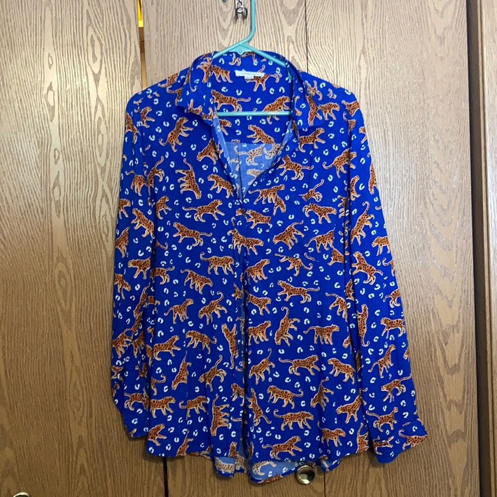 Tiger print button up XL